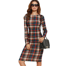 SHEIN Elegant Bodycon Dress Winter Autumn Dress Fall Women Multicolor Plaid Long Sleeve Knee Length Pencil Dress
