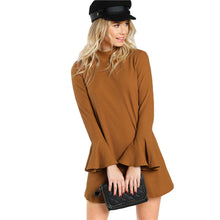 SHEIN Flare Sleeve Rib Knit Straight Dress Ginger High Neck Woman Dresses Autumn Long Sleeve Casual T shirt Dress