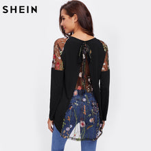 SHEIN Lace Shoulder Bow Overlap Back Tee Long Sleeve T shirt Women Black 2017 New Fashion Autumn Womens Sexy T-shirt