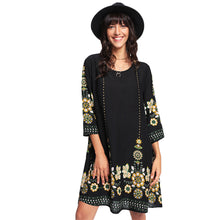 SHEIN Floral Women Dresses Multicolor Three Quarter Length Sleeve Scoop Neck Straight Dress Flower Print Flowy Dress