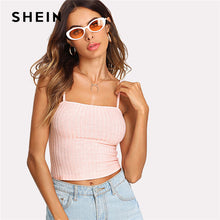 SHEIN Stretchy Rib Knit Crop Cami Top Pink Spaghetti Strap Women Plain Vest 2018 Summer Slim Clothing Sexy Party Top Vest