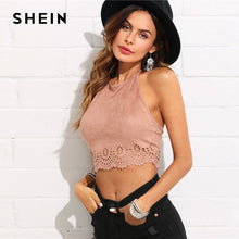 SHEIN Scallop Laser Suede Halter Top Pink Cut Out Backless Women Plain Vest 2018 Summer New Female Sexy Party Crop Top Vest