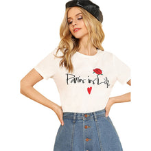 SHEIN Letter And Flower Embroidered Tee White Round Neck Short Sleeve Clothing Women Cotton T-shirt 2018 Summer Casual Top Tee