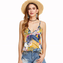 SHEIN Multicolor Vacation Boho Bohemian Beach Floral Tropical Mixed Print Backless Double Deep V Neck Summer Women Cami Top