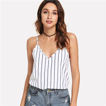 SHEIN Multicolor Weekend Casual Backless Double Deep V-Neck Striped Cami Top Summer Women Going Out Sexy Vest